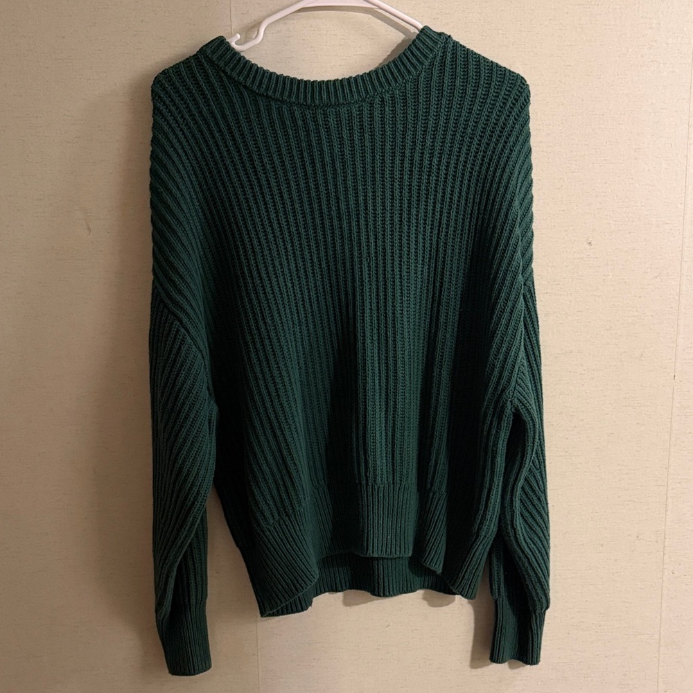 a new day Dark Green Ribbed Crewneck Sweater
